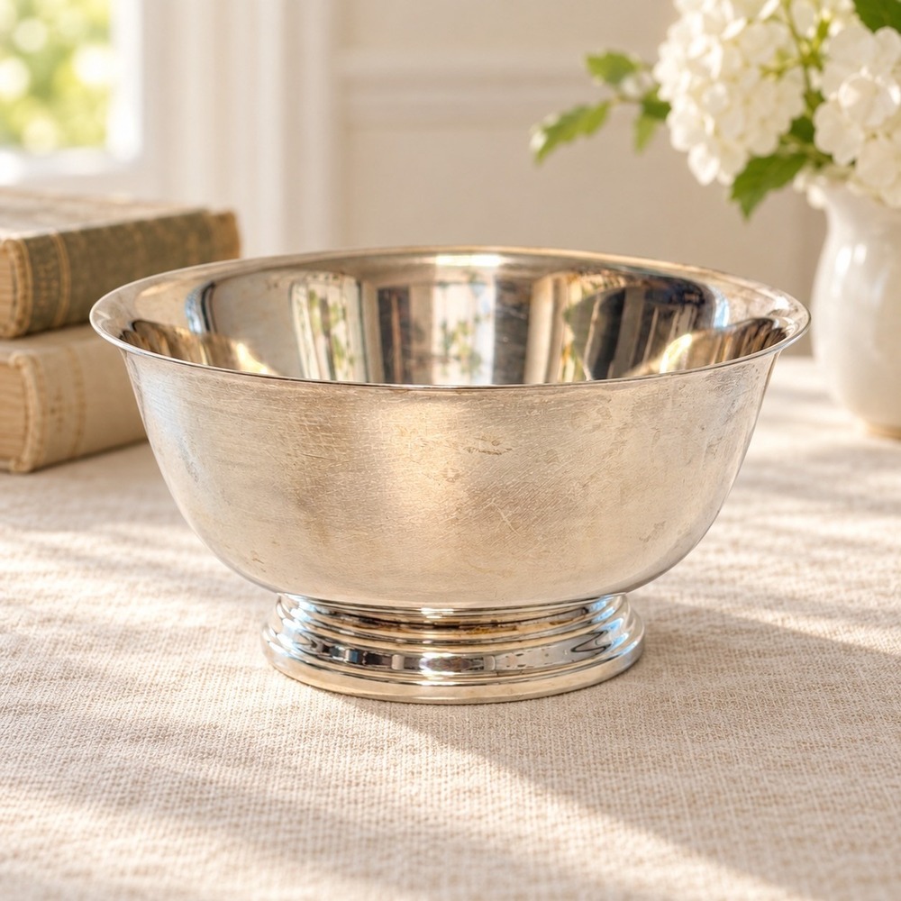 Vintage Oneida Paul Revere Reproduction Silverplate Footed Bowl 6 Inch